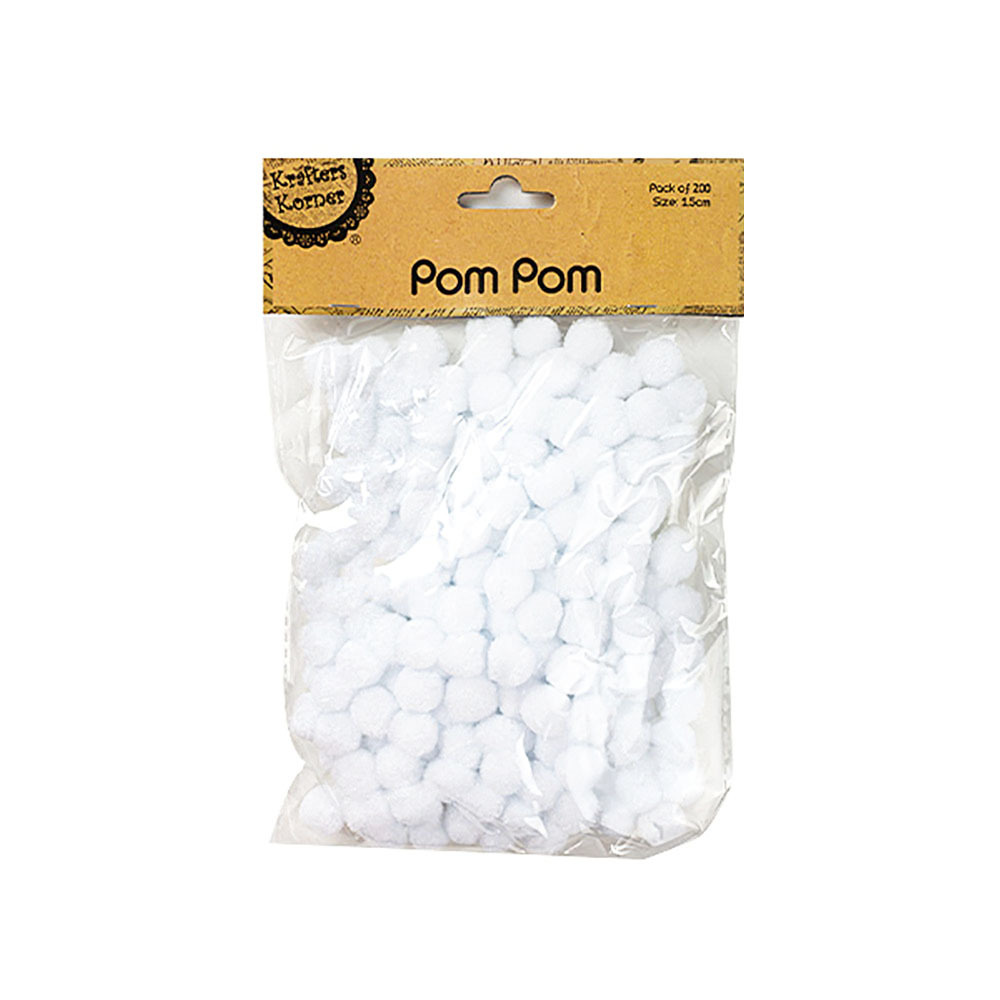 PomPom  15mm White Pack 200